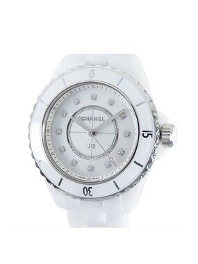 Chanel J12 White Shell Ceramic Diamond SS 33 Watch Quartz